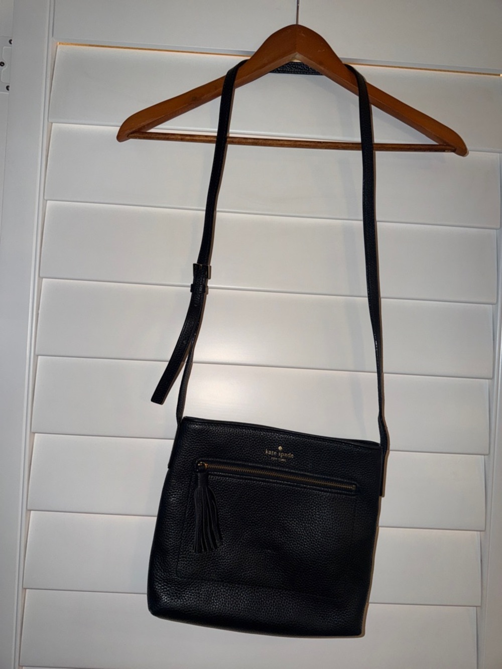 kate spade Black Pebbled Leather Tassel Crossbody